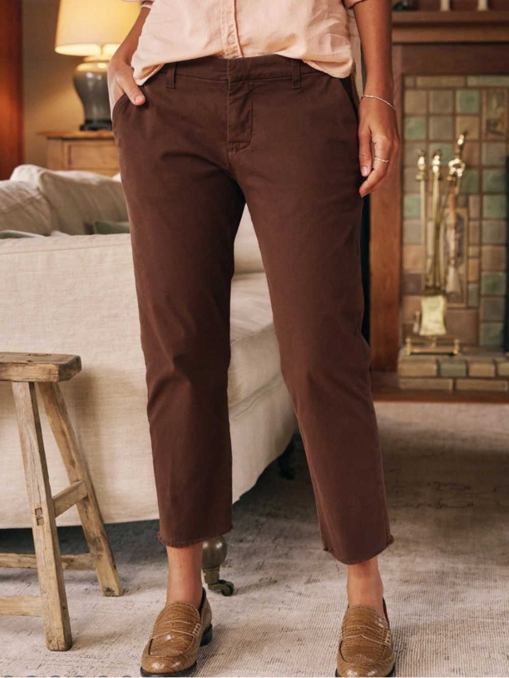 Frank & Eileen Wicklow Pants The Italian Chino Cotton Brown Ankle Length size 6